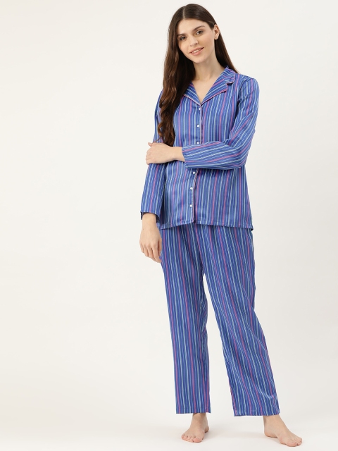 

DressBerry Women Blue & Pink Striped Night suit