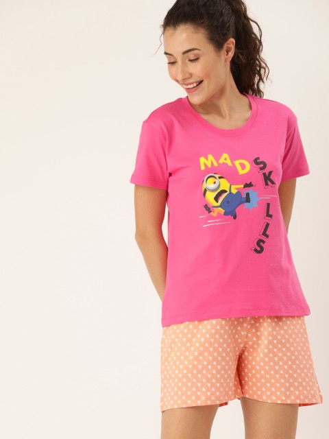 

Minions by Dressberry Women Pink & Peach-Coloured Printed Night suit