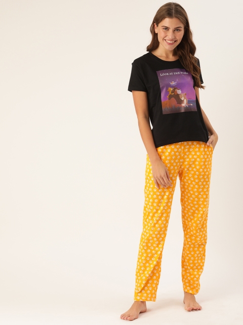 

Disney by DressBerry Women Black & Yellow Printed Night suit