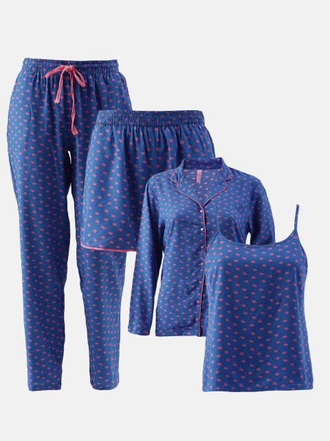 

DressBerry Women Pack of 2 Blue & Pink Printed Night Suit