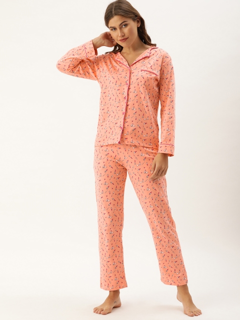 

DressBerry Women Peach-Coloured Printed Night suit