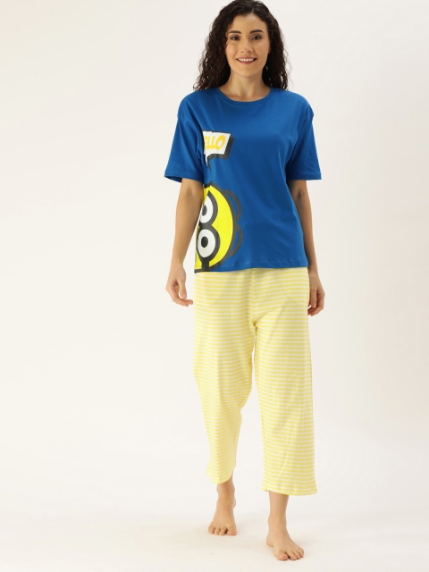 

Minions by Dressberry Women 2 Pc Blue & Yellow Printed Night Suit Set