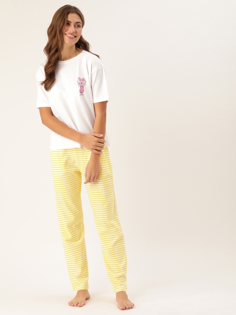 

Disney by DressBerry Women White & Yellow Printed Night suit