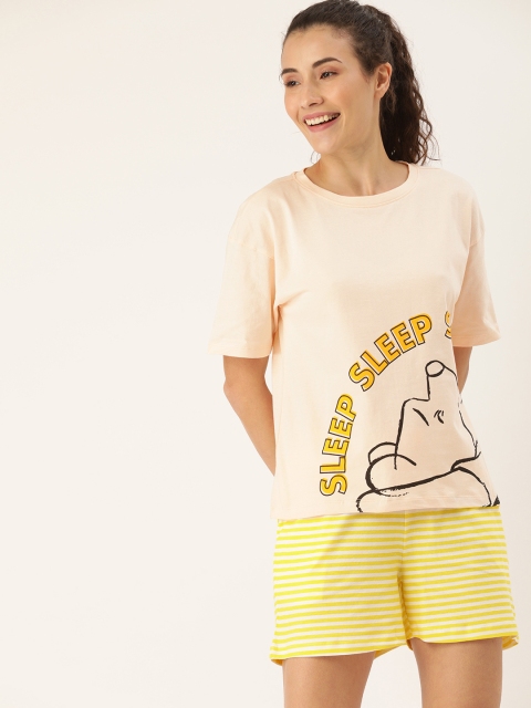 

Disney by DressBerry Women Peach-Coloured & Yellow Printed Night suit