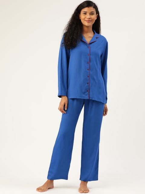 

DressBerry Women Blue Solid Night Suit