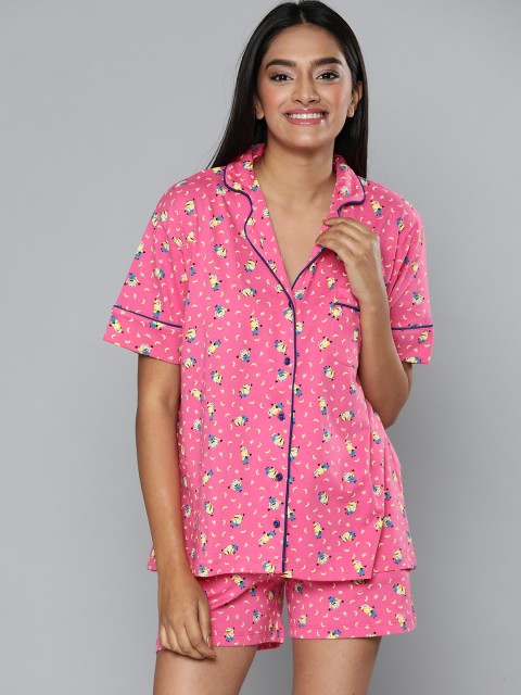 

Minions by Dressberry Women Pink & Yellow Printed Night suit
