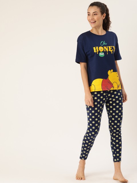 

Disney by DressBerry Women Navy Blue & Yellow Printed Night suit