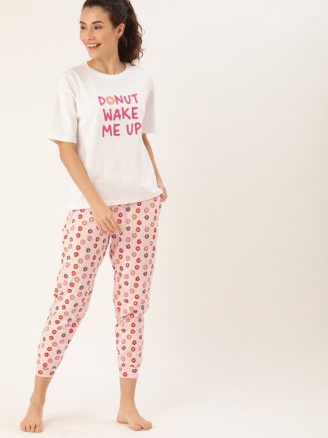 

DressBerry Women White & Pink Printed Night suit