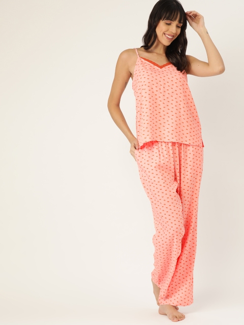 

DressBerry Women Pink & Orange Printed Night suit
