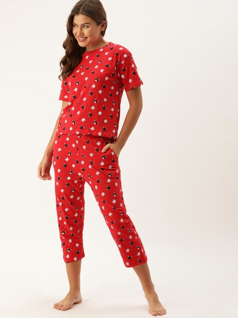 

DressBerry Women Red Printed Night suit