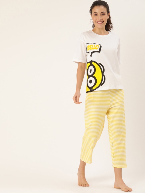 

Minions by Dressberry Women White & Yellow Printed Night suit