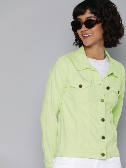 

HERE&NOW Women Green Solid Denim Jacket