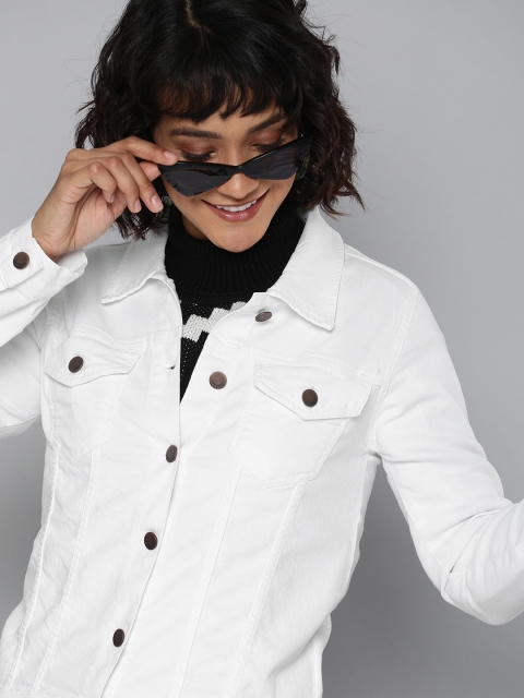 

HERE&NOW Women White Solid Denim Jacket