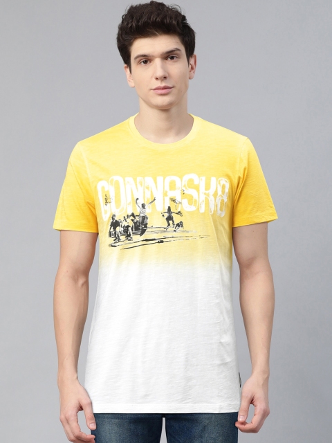 

SPYKAR Men Yellow & White Ombre Dyed Round Neck T-shirt