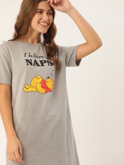 

Disney by DressBerry Women Grey Melange Winnie The Pooh Printed Sleep Shirt