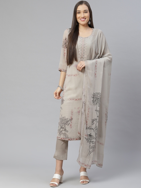 

Biba Women Green Floral Printed Kurta with Trousers & Dupatta