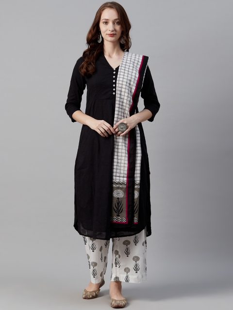 

Biba Women Black & White Self Design Kurta with Palazzos & Dupatta