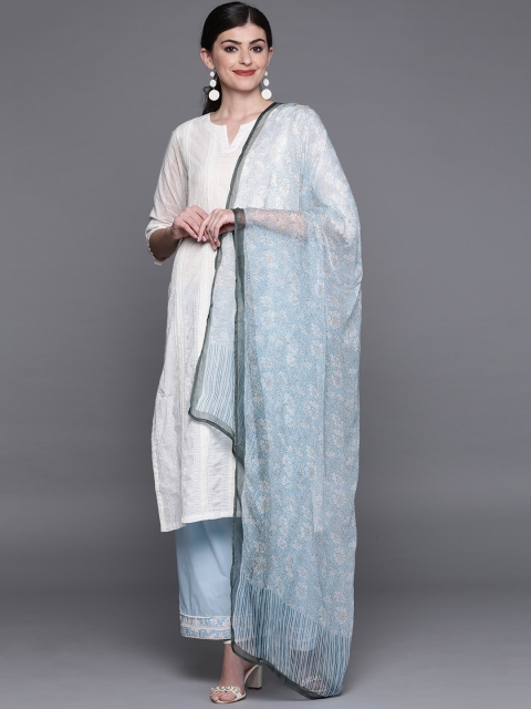 

Biba Women White Self Design Kurta with Palazzos & Dupatta