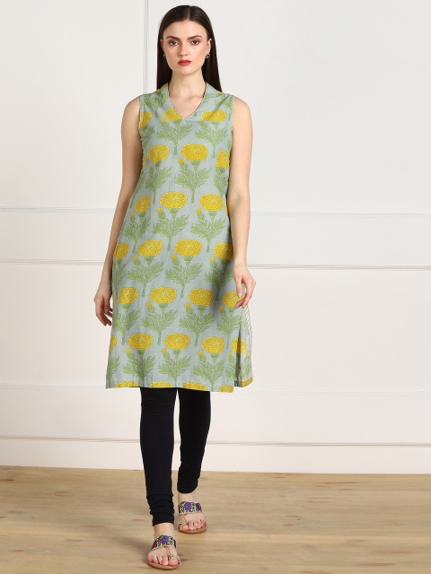 

Biba Women Yellow & Green Floral Printed Kurta