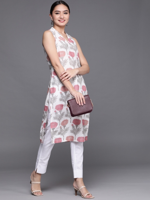 

Biba Women Off-White Floral Printed Pure Cotton Kurta