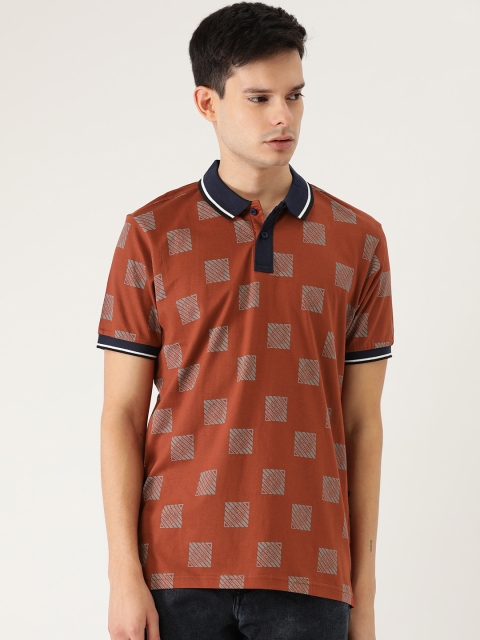 

Moda Rapido Men Rust Orange & Grey Printed Polo Collar T-shirt