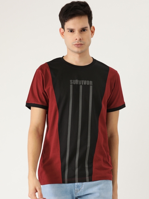 

Moda Rapido Men Maroon & Black Colourblocked Round Neck T-shirt
