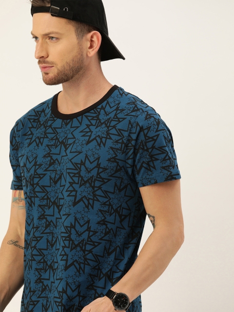 

Moda Rapido Men Blue Printed Regular Fit Round Neck Pure Cotton T-shirt