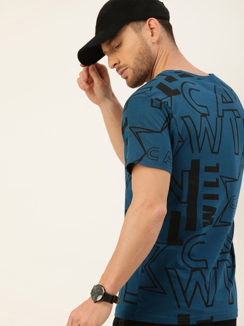 

Moda Rapido Men Navy Blue Black Printed Regular Fit Round Neck Pure Cotton T-shirt