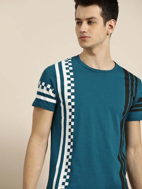 

Moda Rapido Men Teal Blue & White Placement Print Round Neck T-shirt