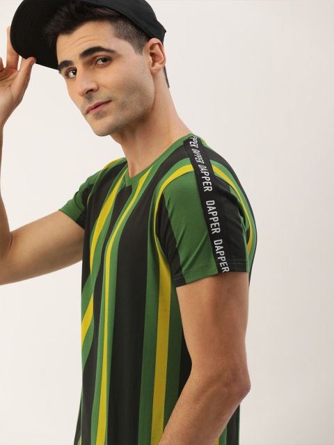 

Moda Rapido Men Green & Black Striped Round Neck T-shirt
