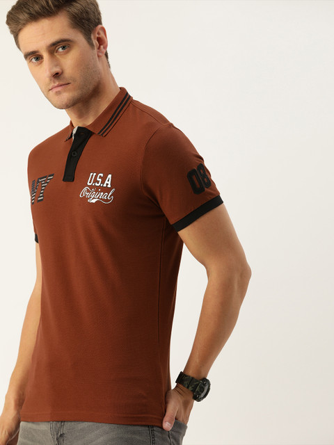 

Moda Rapido Men Rust Printed Polo Collar T-shirt