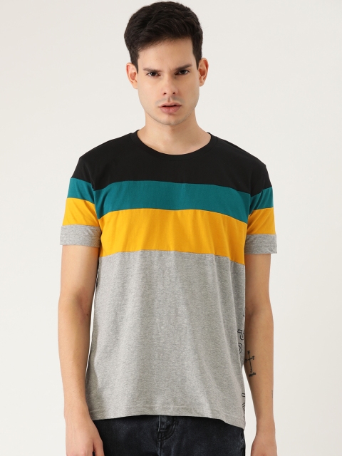 

Moda Rapido Men Grey & Mustard Yellow Colourblocked Round Neck T-shirt