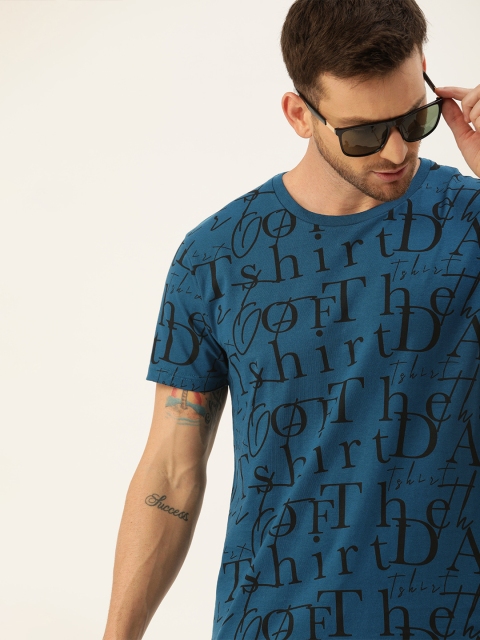 

Moda Rapido Men Teal Blue & Black Printed Round Neck T-shirt