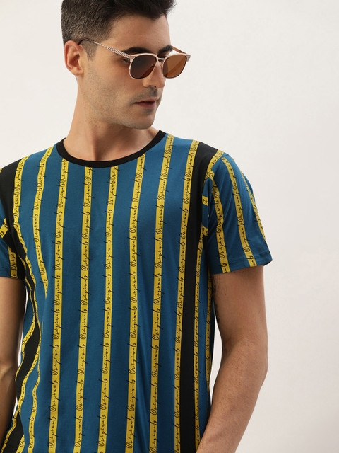 

Moda Rapido Men Blue & Yellow Striped Round Neck T-shirt