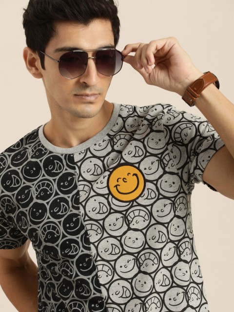

Moda Rapido Men Grey & Black Printed Round Neck T-shirt
