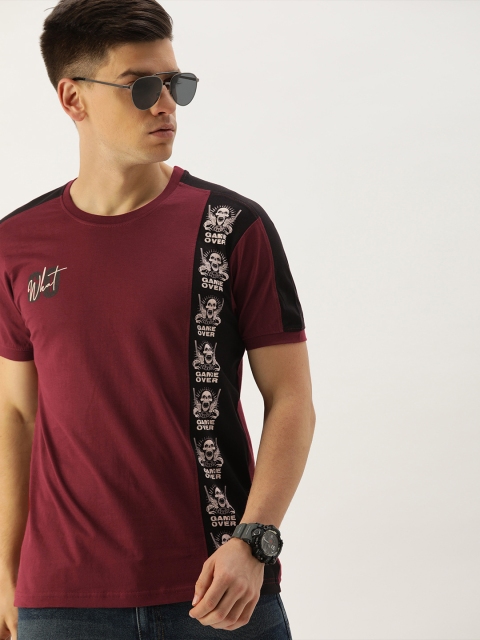 

Moda Rapido Men Maroon & Black Placement Printed Round Neck T-shirt