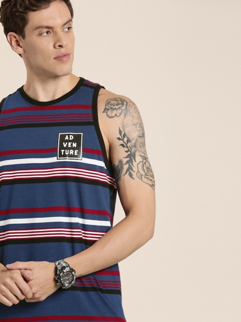 

Moda Rapido Men Navy Blue Striped Round Neck T-shirt