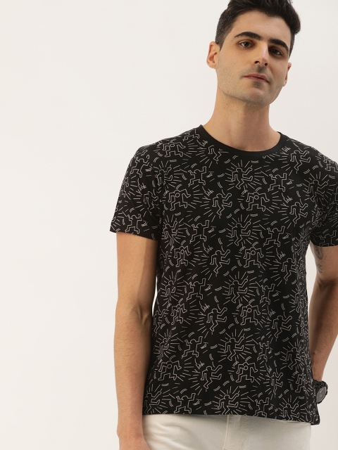 

Moda Rapido Men Black & White Printed Round Neck T-shirt