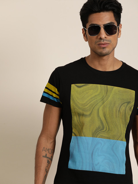 

Moda Rapido Men Black & Green Printed Round Neck T-shirt