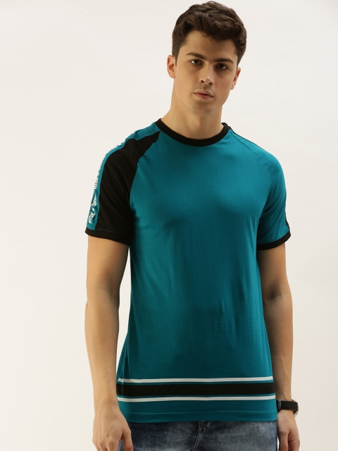 

Moda Rapido Men Teal Striped Round Neck Pure Cotton T-shirt