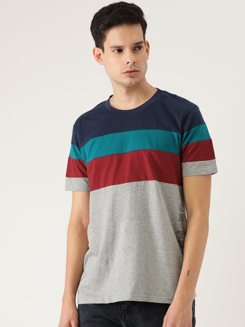 

Moda Rapido Men Grey & Navy Blue Colourblocked Round Neck T-shirt