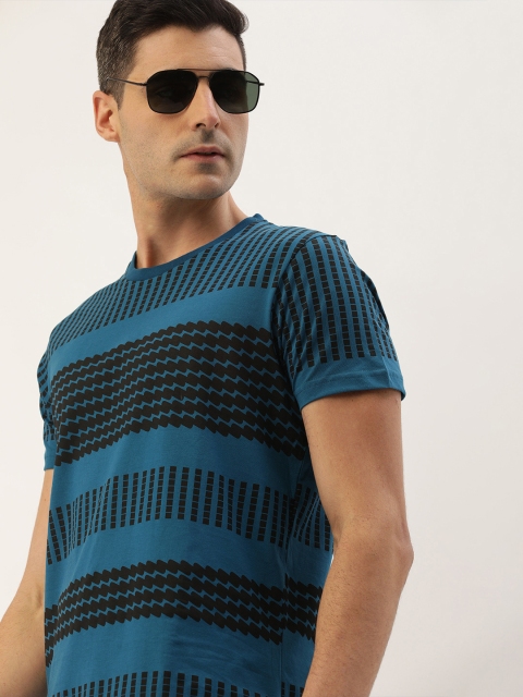 

Moda Rapido Men Teal Blue & Black Printed Round Neck T-shirt