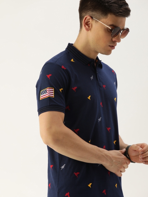 

Moda Rapido Men Navy Blue & Red Conversational Printed Polo Collar T-shirt