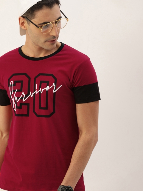 

Moda Rapido Men Maroon Printed Round Neck T-shirt
