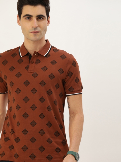 

Moda Rapido Men Rust Brown & Black Printed Polo Collar T-shirt