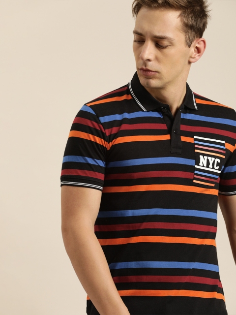 

Moda Rapido Men Black Striped Polo Collar T-shirt