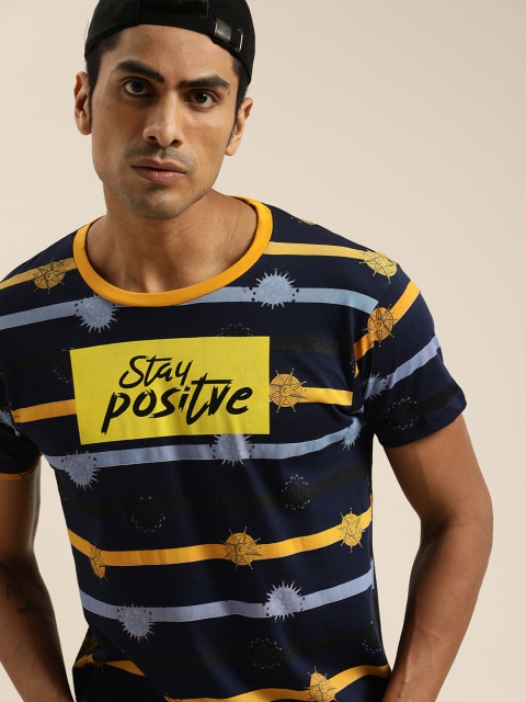 

Moda Rapido Men Navy Blue & Yellow Striped Round Neck T-shirt