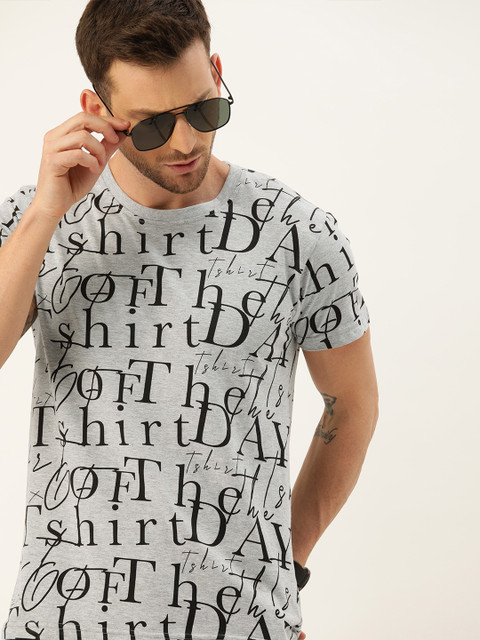

Moda Rapido Men Grey & Black Printed Regular Fit Round Neck T-shirt