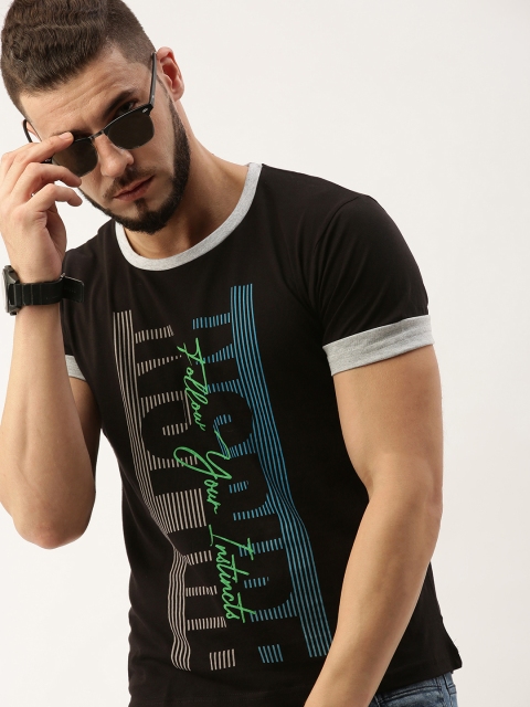 

Moda Rapido Men Black Printed Round Neck Pure Cotton T-shirt