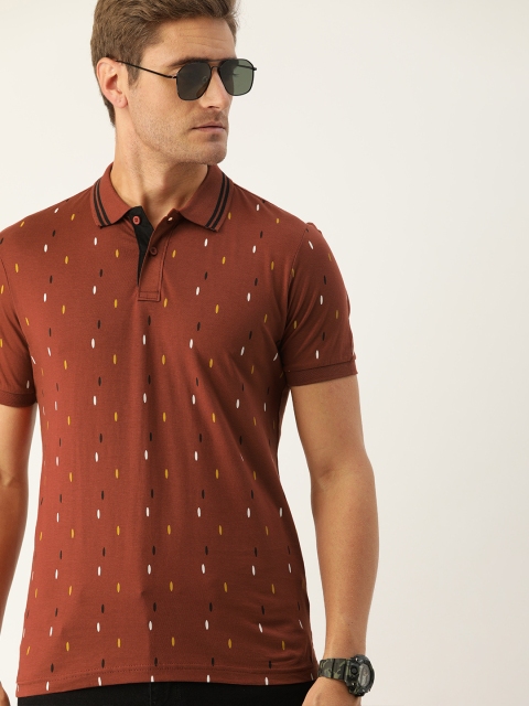 

Moda Rapido Men Rust Printed Polo Collar T-shirt